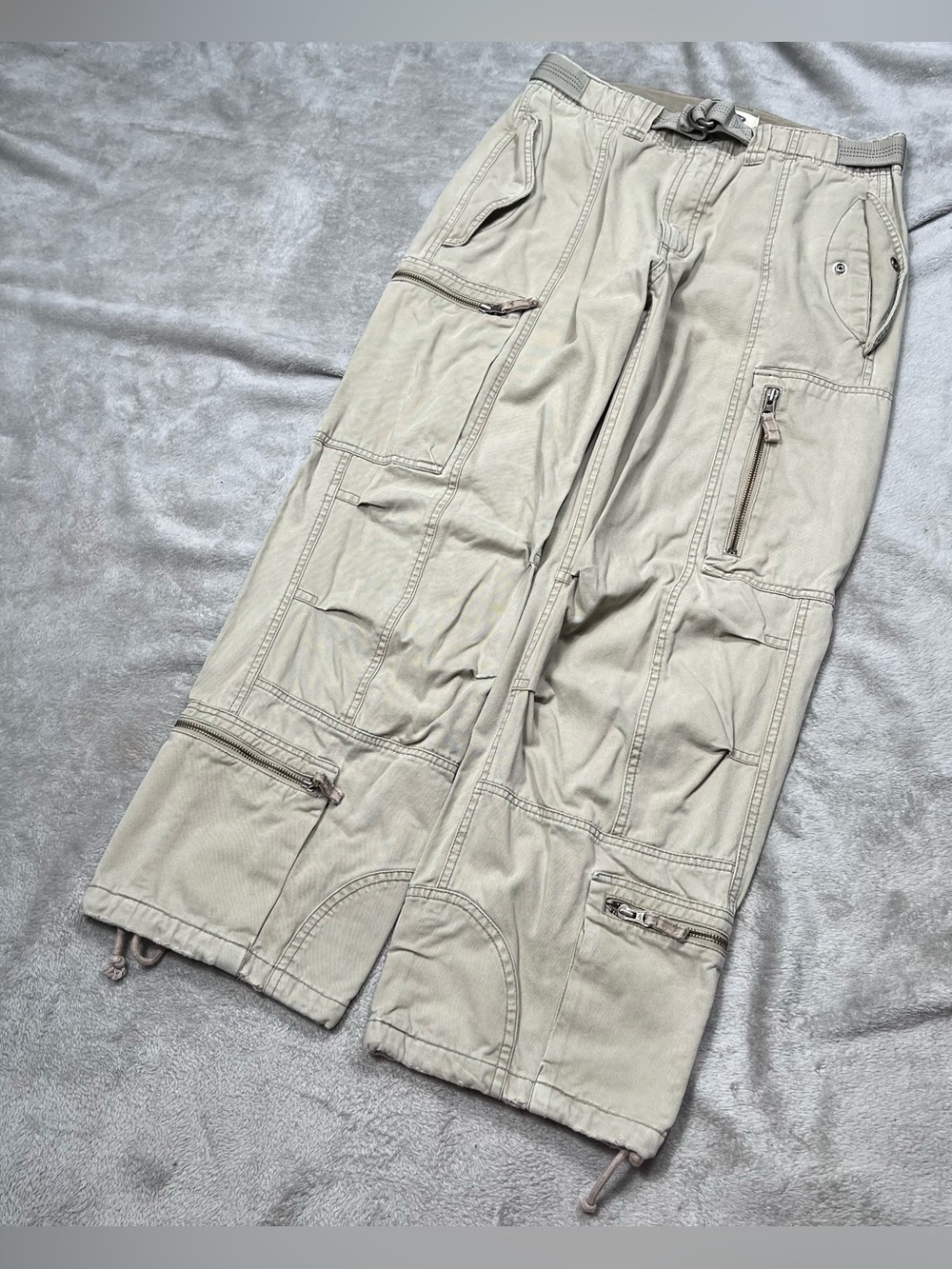 Vintage Old Navy Paratrooper Pants Mens 30x28 Tan Flight Cargo Aviator Baggy Y2K
